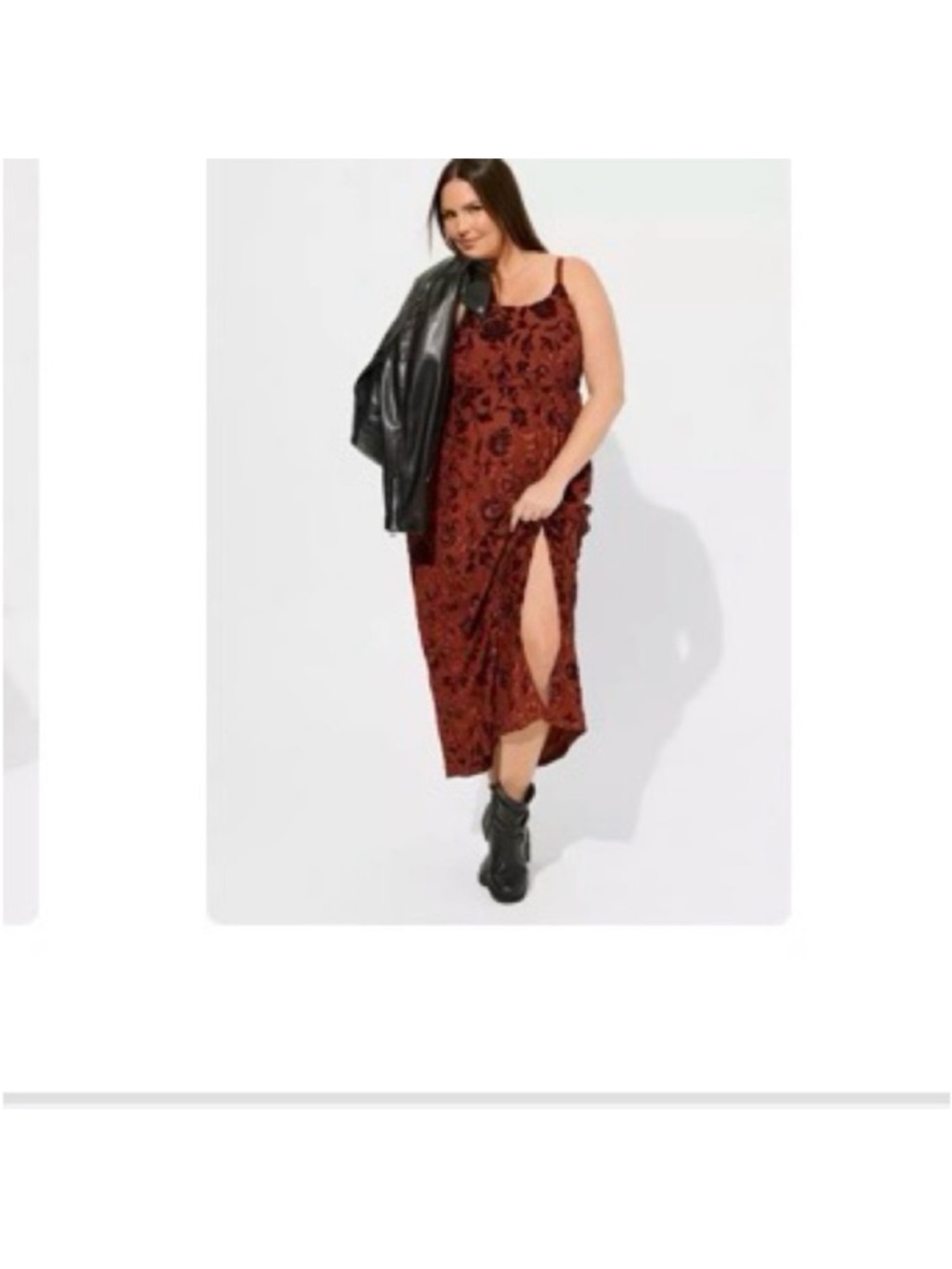 torrid Rust Red Floral Velvet Midi Slip Dress